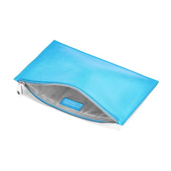 Large Essential Flat Pouch in Aquamarine Lizard from Aspinal of London