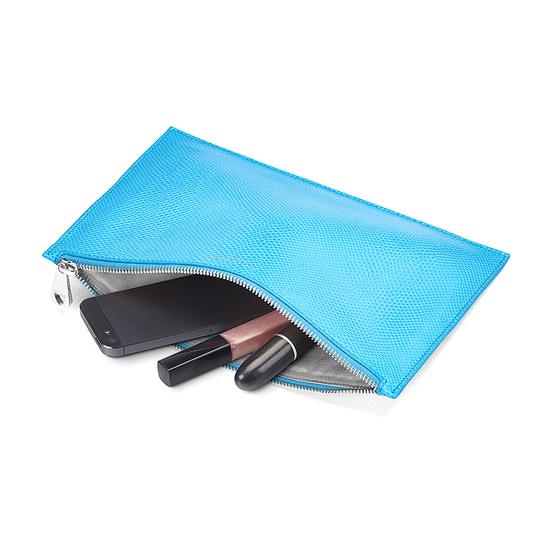 Large Essential Flat Pouch in Aquamarine Lizard from Aspinal of London