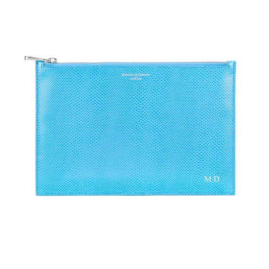 Large Essential Flat Pouch in Aquamarine Lizard from Aspinal of London