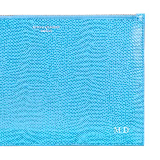 Large Essential Flat Pouch in Aquamarine Lizard from Aspinal of London