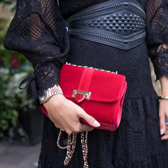 Small Lottie Bag in Scarlet Velvet from Aspinal of London