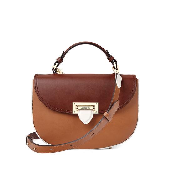 Letterbox Saddle Bag in Smooth Natural Tan, Redwood & Ivory from Aspinal of London