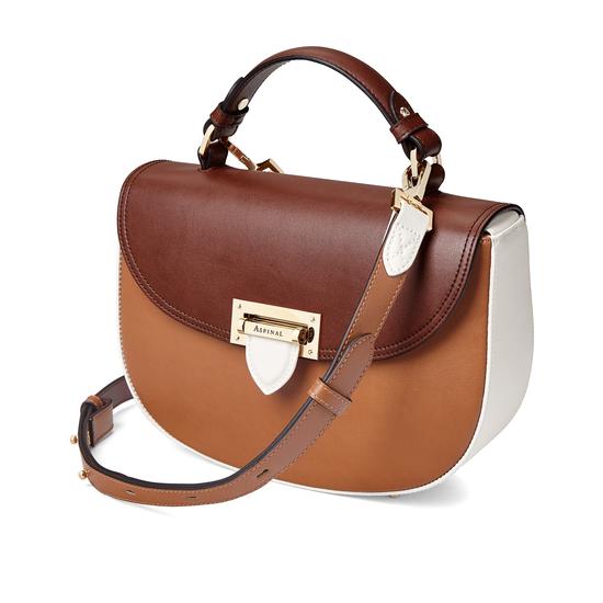 Letterbox Saddle Bag in Smooth Natural Tan, Redwood & Ivory from Aspinal of London