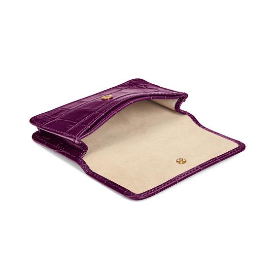 Business Card Case in Purple Croc & Cream Suede from Aspinal of London