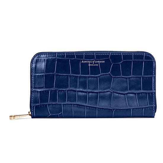 Continental Clutch Zip Wallet in Navy Croc from Aspinal of London