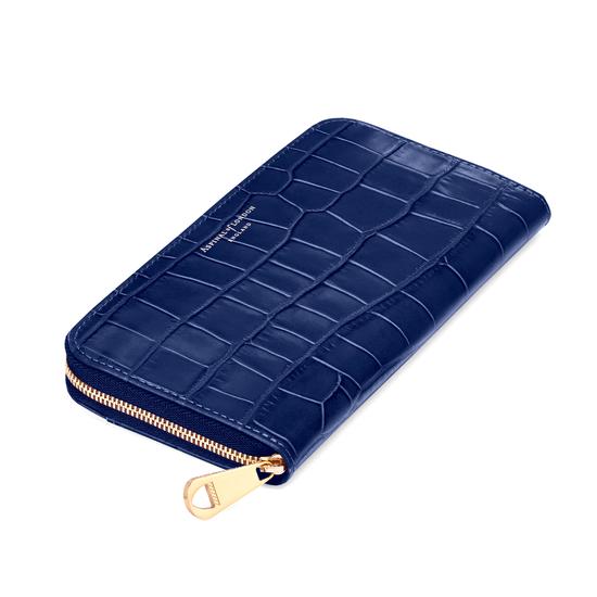 Continental Clutch Zip Wallet in Navy Croc from Aspinal of London
