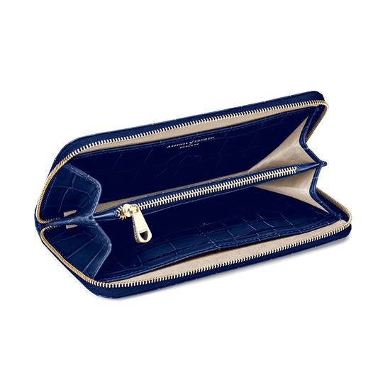 Continental Clutch Zip Wallet in Navy Croc from Aspinal of London