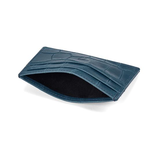 Slim Credit Card Case in Teal Nubuck Croc from Aspinal of London