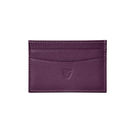 Slim Credit Card Case in Grape Saffiano & Cappuccino Suede from Aspinal of London