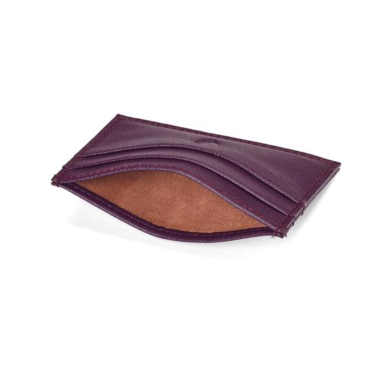 Slim Credit Card Case in Grape Saffiano & Cappuccino Suede from Aspinal of London