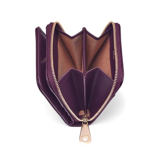 Mini Continental Zipped Coin Purse in Grape Saffiano from Aspinal of London