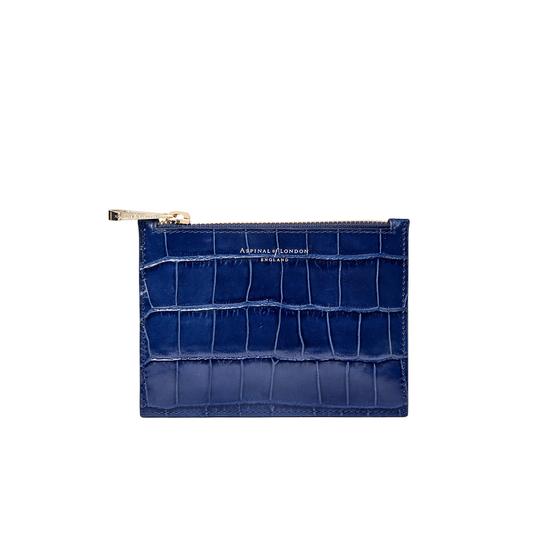 Small Essential Flat Pouch in Deep Shine Navy Croc from Aspinal of London