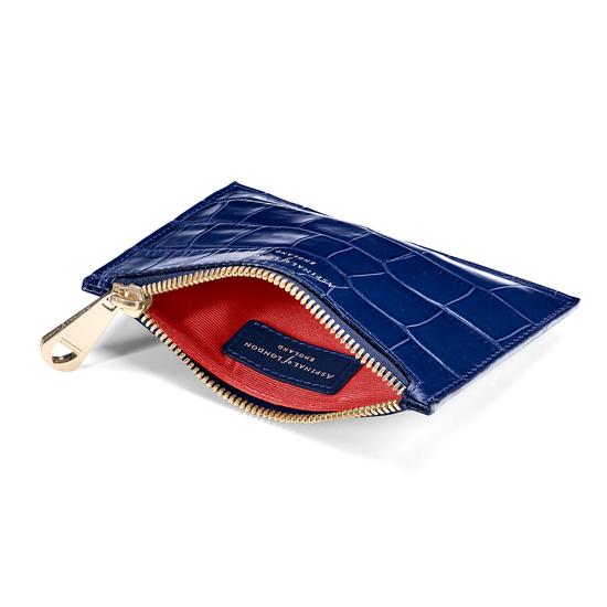 Small Essential Flat Pouch in Deep Shine Navy Croc from Aspinal of London