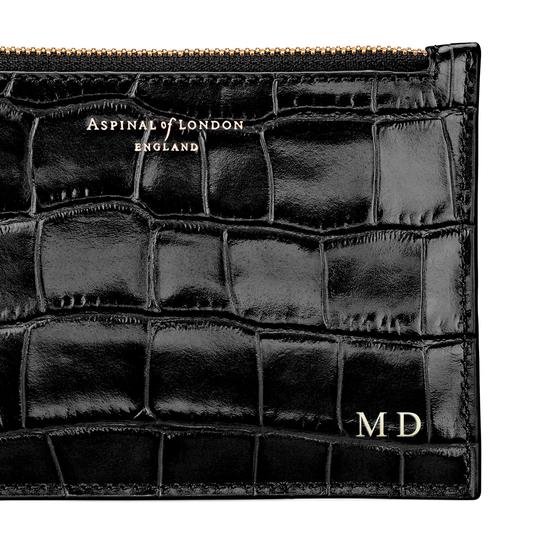 Small Essential Flat Pouch in Deep Shine Navy Croc from Aspinal of London