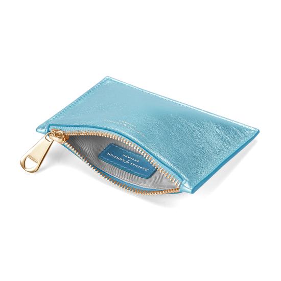Small Essential Flat Pouch in Misty Blue Metallic from Aspinal of London
