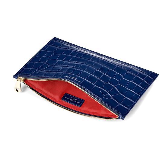 Large Essential Flat Pouch in Deep Shine Navy Croc from Aspinal of London