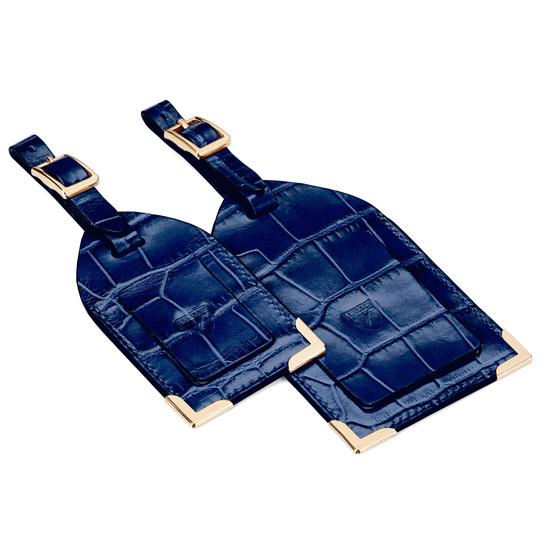 Set of 2 Luggage Tags in Navy Croc from Aspinal of London