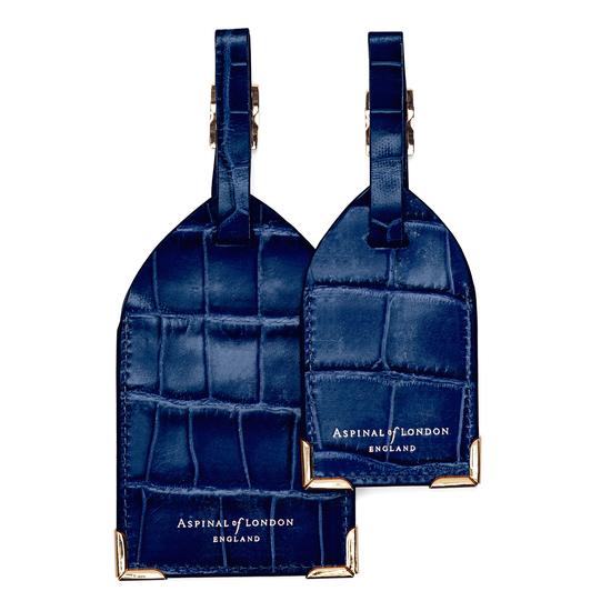 Set of 2 Luggage Tags in Navy Croc from Aspinal of London
