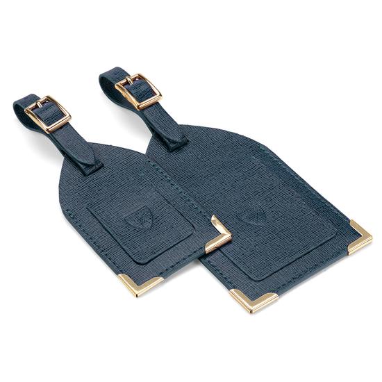 Set of 2 Luggage Tags in Teal Saffiano from Aspinal of London