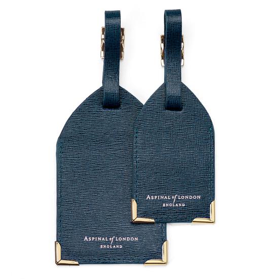 Set of 2 Luggage Tags in Teal Saffiano from Aspinal of London