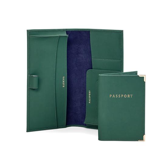 Lindberg Travel Wallet with Passport Cover in Smooth Green from Aspinal of London