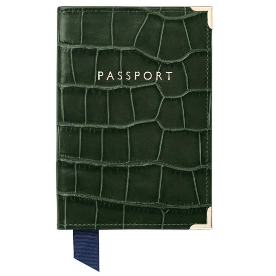 Passport Cover in Forest Green Croc from Aspinal of London