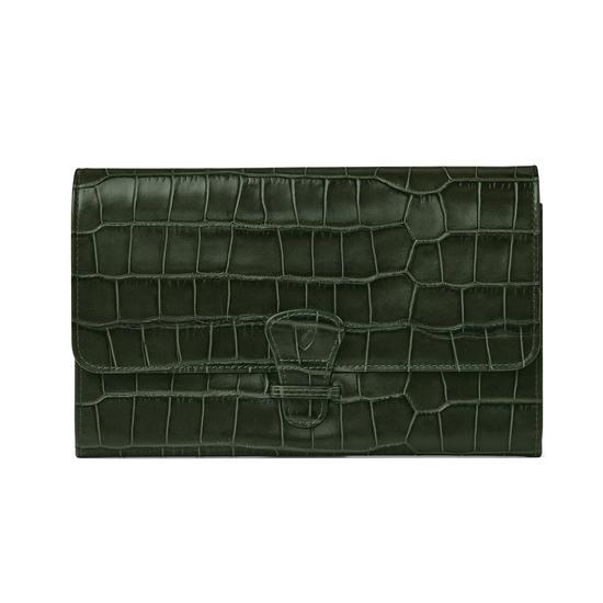Classic Travel Wallet in Forest Green Croc from Aspinal of London