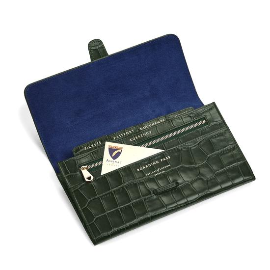 Classic Travel Wallet in Forest Green Croc from Aspinal of London