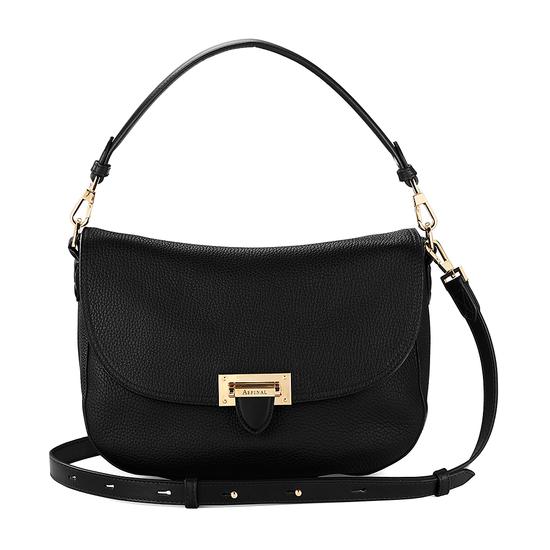 Slouchy Saddle Bag in Black Pebble from Aspinal of London