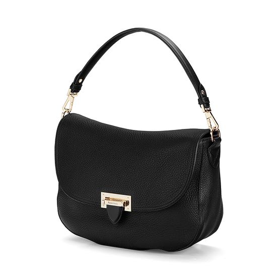 Slouchy Saddle Bag in Black Pebble from Aspinal of London