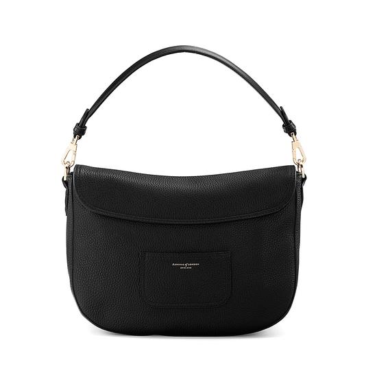 Slouchy Saddle Bag in Black Pebble from Aspinal of London