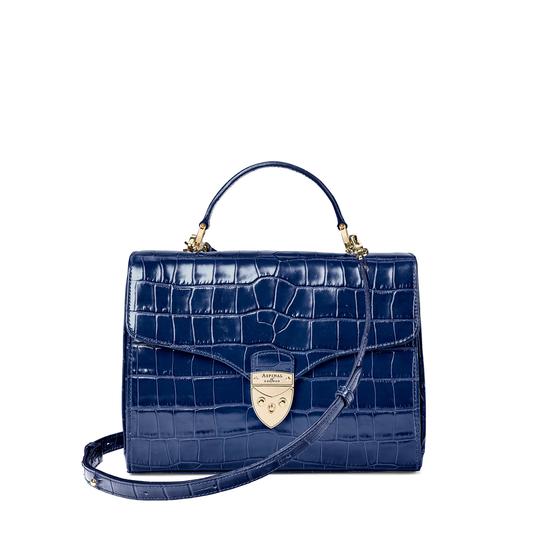 Mayfair Bag in Deep Shine Navy Croc from Aspinal of London