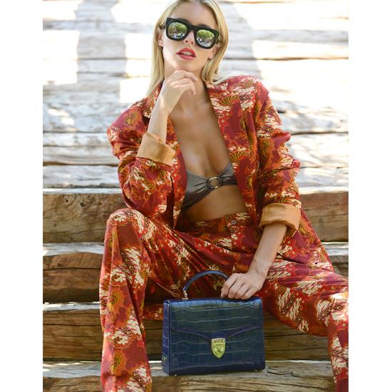 Mayfair Bag in Deep Shine Navy Croc from Aspinal of London