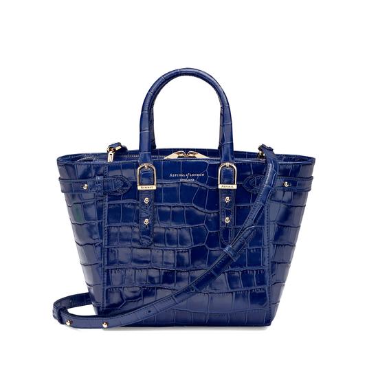 Mini Marylebone Tote in Deep Shine Navy Croc from Aspinal of London