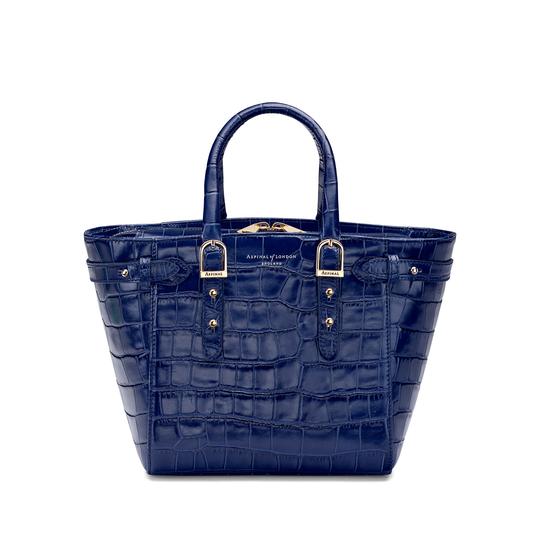 Mini Marylebone Tote in Deep Shine Navy Croc from Aspinal of London