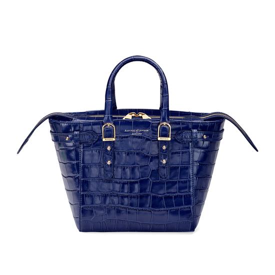 Mini Marylebone Tote in Deep Shine Navy Croc from Aspinal of London