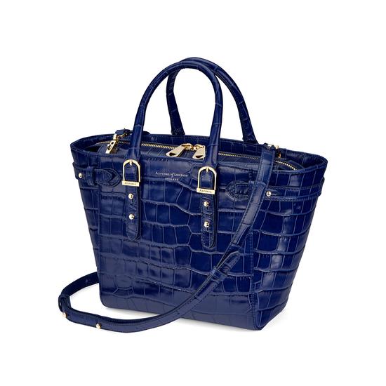 Mini Marylebone Tote in Deep Shine Navy Croc from Aspinal of London