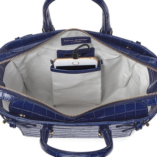 Mini Marylebone Tote in Deep Shine Navy Croc from Aspinal of London