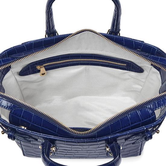 Mini Marylebone Tote in Deep Shine Navy Croc from Aspinal of London