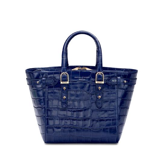 Mini Marylebone Tote in Deep Shine Navy Croc from Aspinal of London