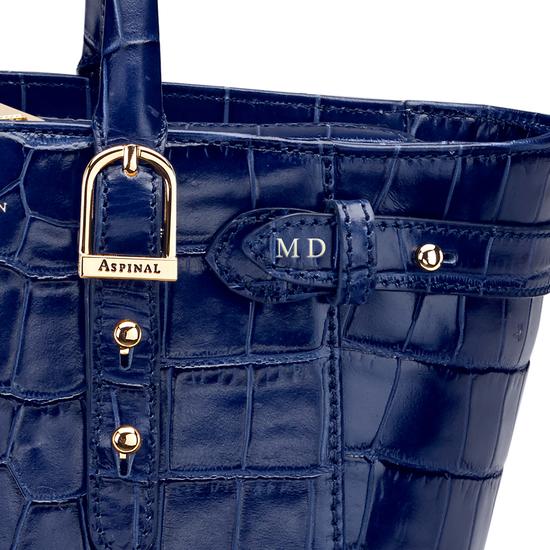 Mini Marylebone Tote in Deep Shine Navy Croc from Aspinal of London