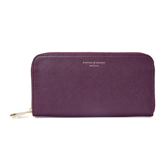 Continental Clutch Zip Wallet in Grape Saffiano from Aspinal of London