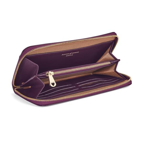Continental Clutch Zip Wallet in Grape Saffiano from Aspinal of London