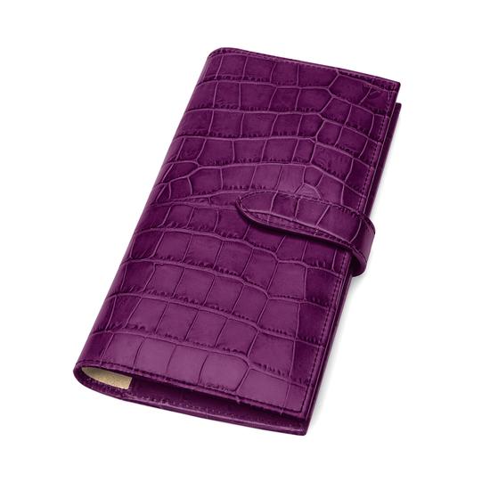 Lindberg Travel Wallet with Passport Cover in Purple Croc from Aspinal of London