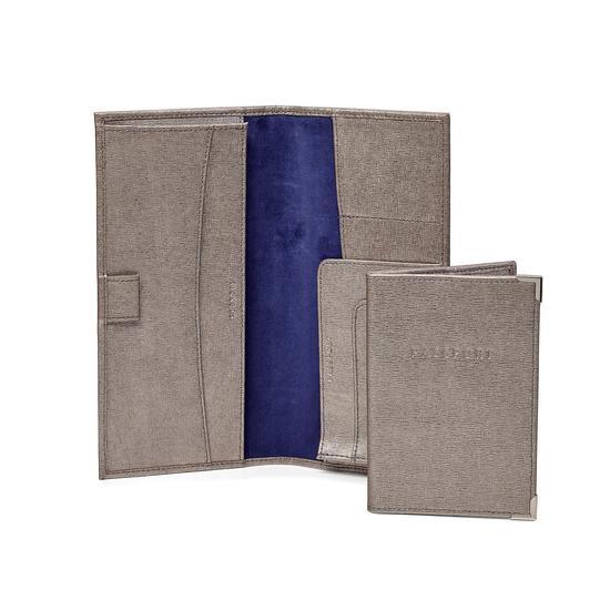 Lindberg Travel Wallet with Passport Cover in Gunmetal Saffiano from Aspinal of London