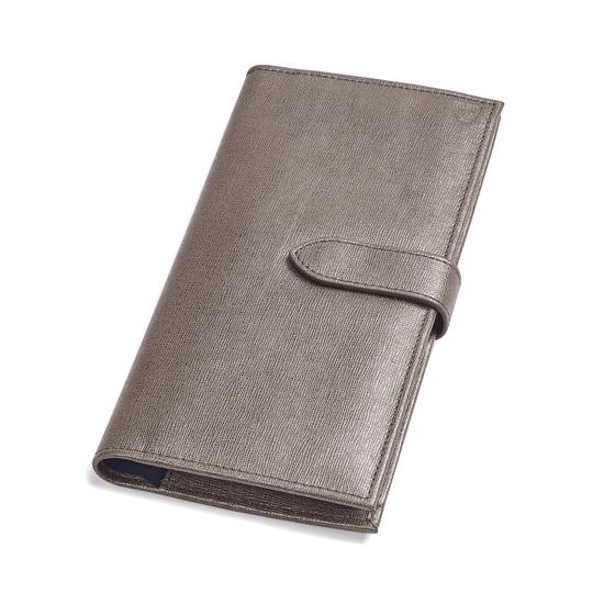 Lindberg Travel Wallet with Passport Cover in Gunmetal Saffiano from Aspinal of London