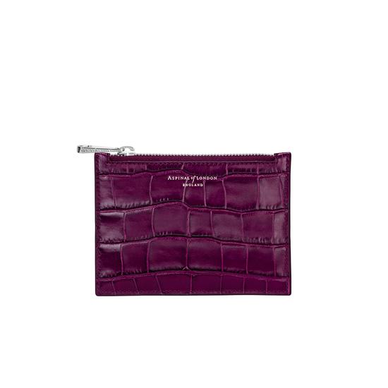 Small Essential Flat Pouch in Purple Croc from Aspinal of London