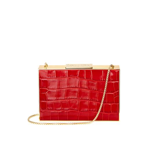 Scarlett Box Clutch in Deep Shine Red Croc from Aspinal of London
