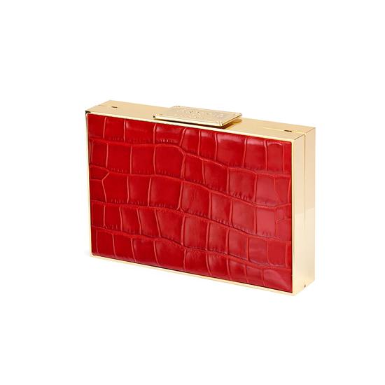Scarlett Box Clutch in Deep Shine Red Croc from Aspinal of London