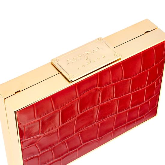Scarlett Box Clutch in Deep Shine Red Croc from Aspinal of London